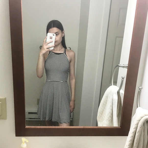 black and white striped halter top dress - Picture 3 of 3